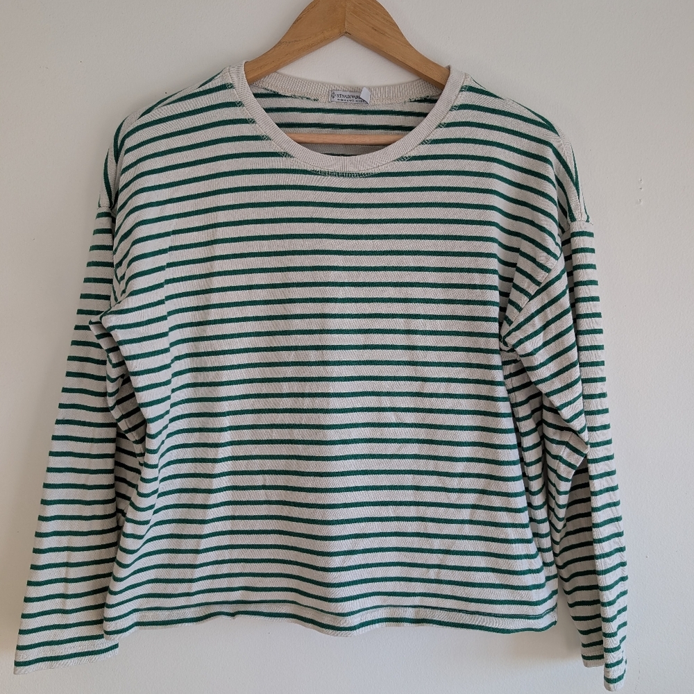 Stradivarius Green and Cream Striped Top
